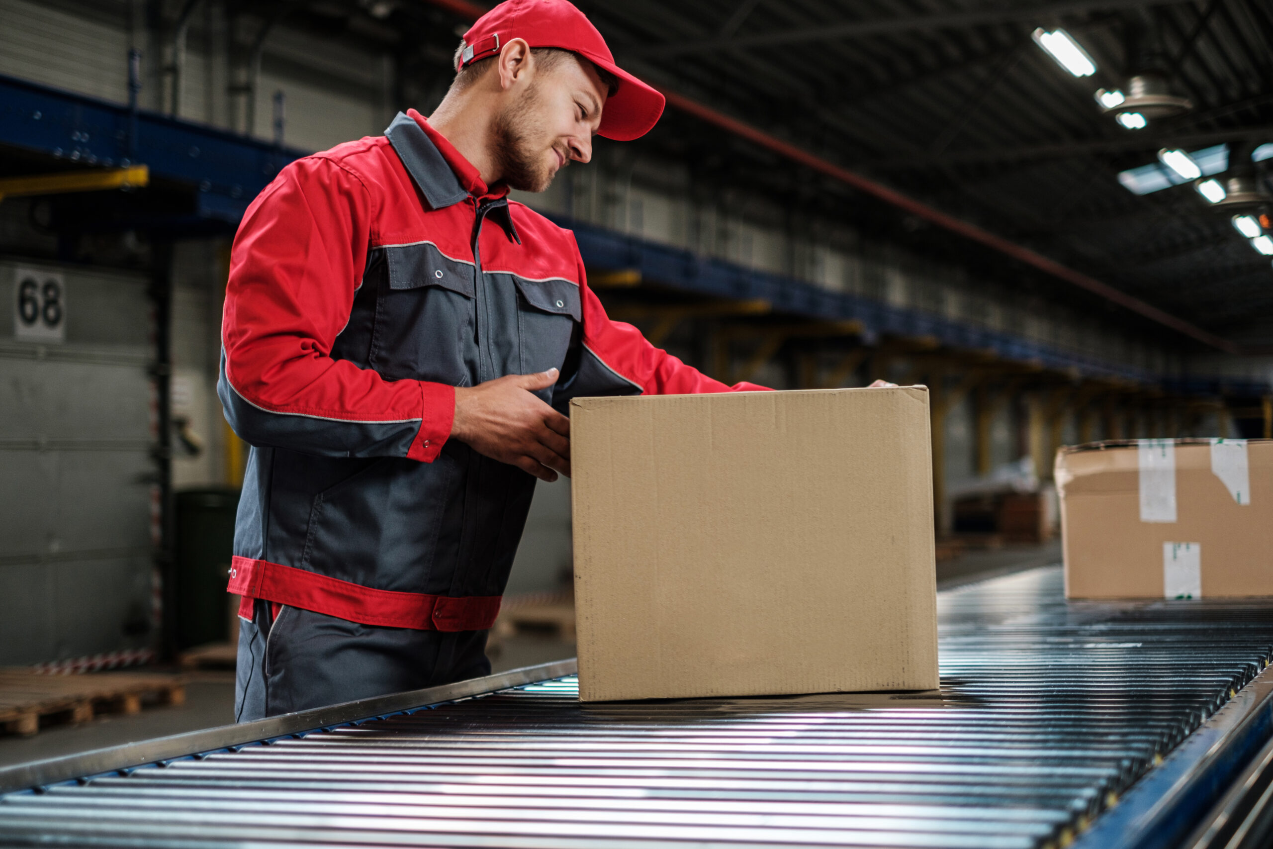 Warehouse worker working on a conveyor line